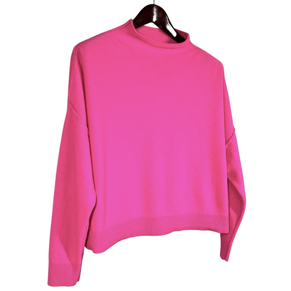 Pilcro Anthropologie Alani 100% Cashmere Mock-Neck Sweater Size M Bright Pink - Picture 4 of 10